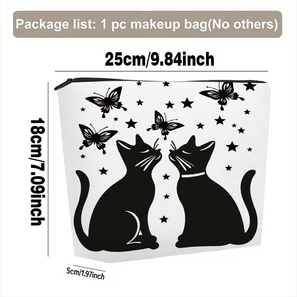 Cats Butterflies Stars Silhouettes Pattern Makeup Bags for Girls Cosmetic Pouch Toiletry Bag Pencil Case Travel Storage