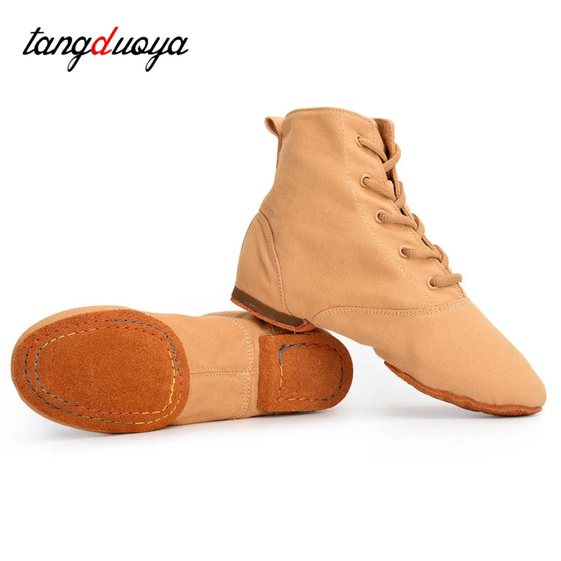 Canvas Jazz Boots Shoes Women Lace Up Jazz Shoes Men Cotton Canvas Upper Suede Sole Rubber Sole Dance Shoes Kids