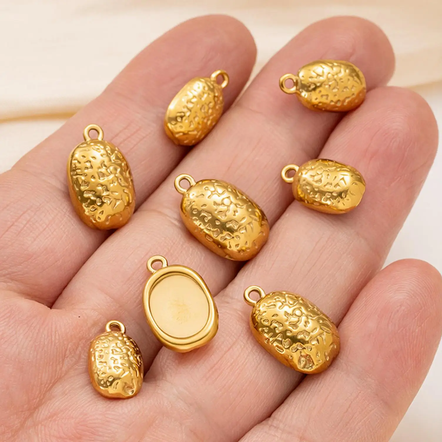 5 Stück/Set Edelstahl-Anhänger, ovale Basisplatten, Lünetten-Rahmen für Cabochons, Anhänger für DIY-Schmuck, handgefertigte Materialien und Zubehör – Detail 6