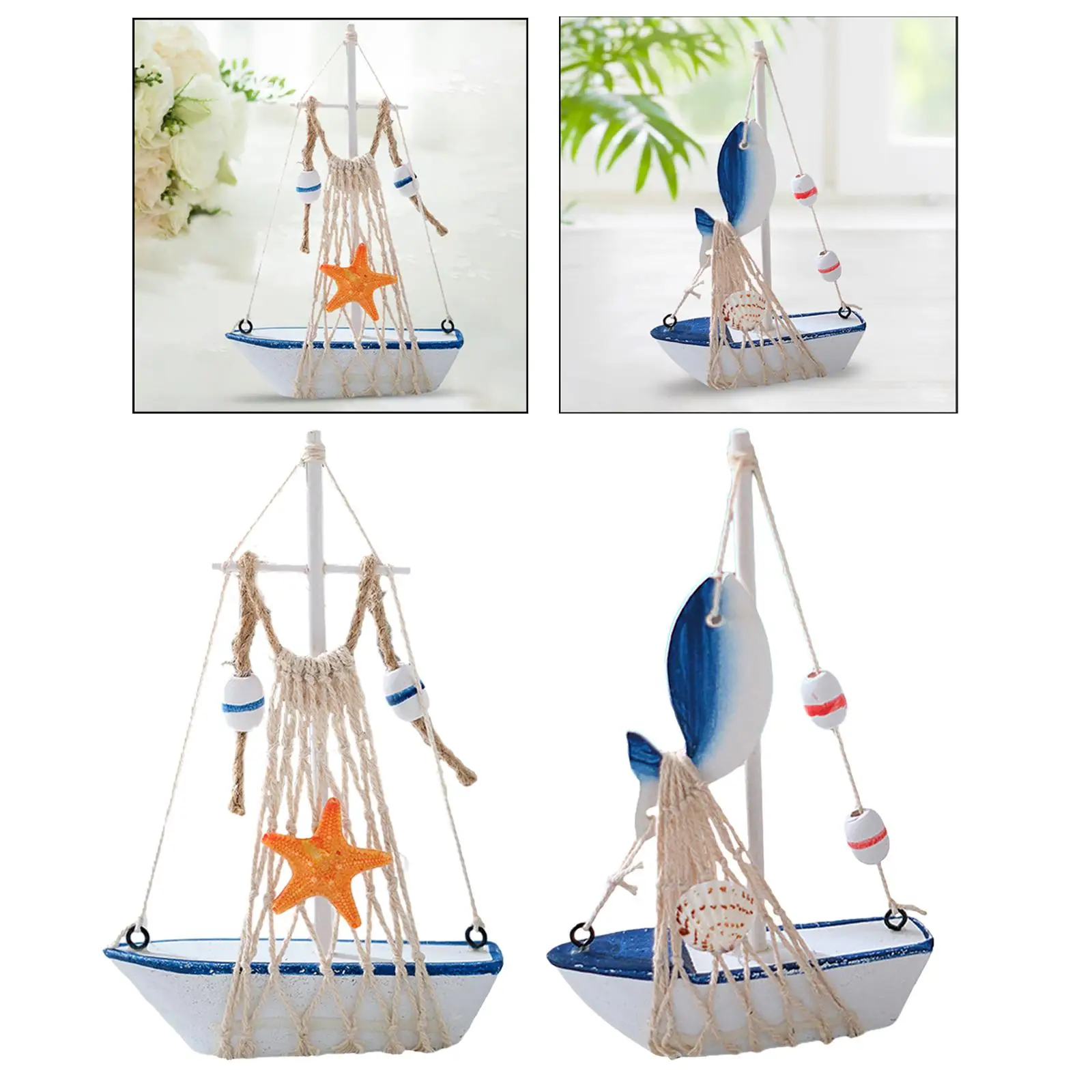 Wood Mediterranean Style Beach Themed Home Decor Statue Mini Sailboat Model Decoration Sailing Boat for Party Cabinet Office