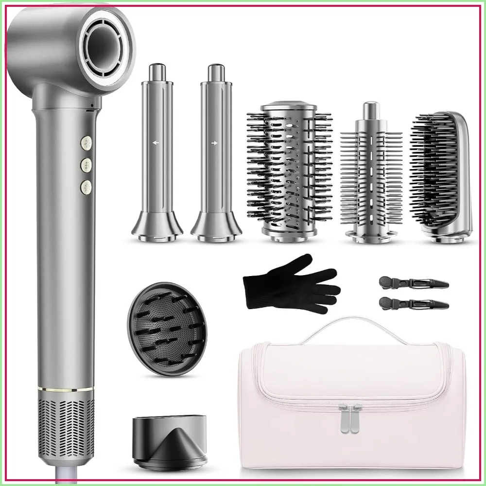 9-in-1 Hair Styler: 1200W Fast Drying, Auto Wrap Curler, Negative Ions, Travel Case