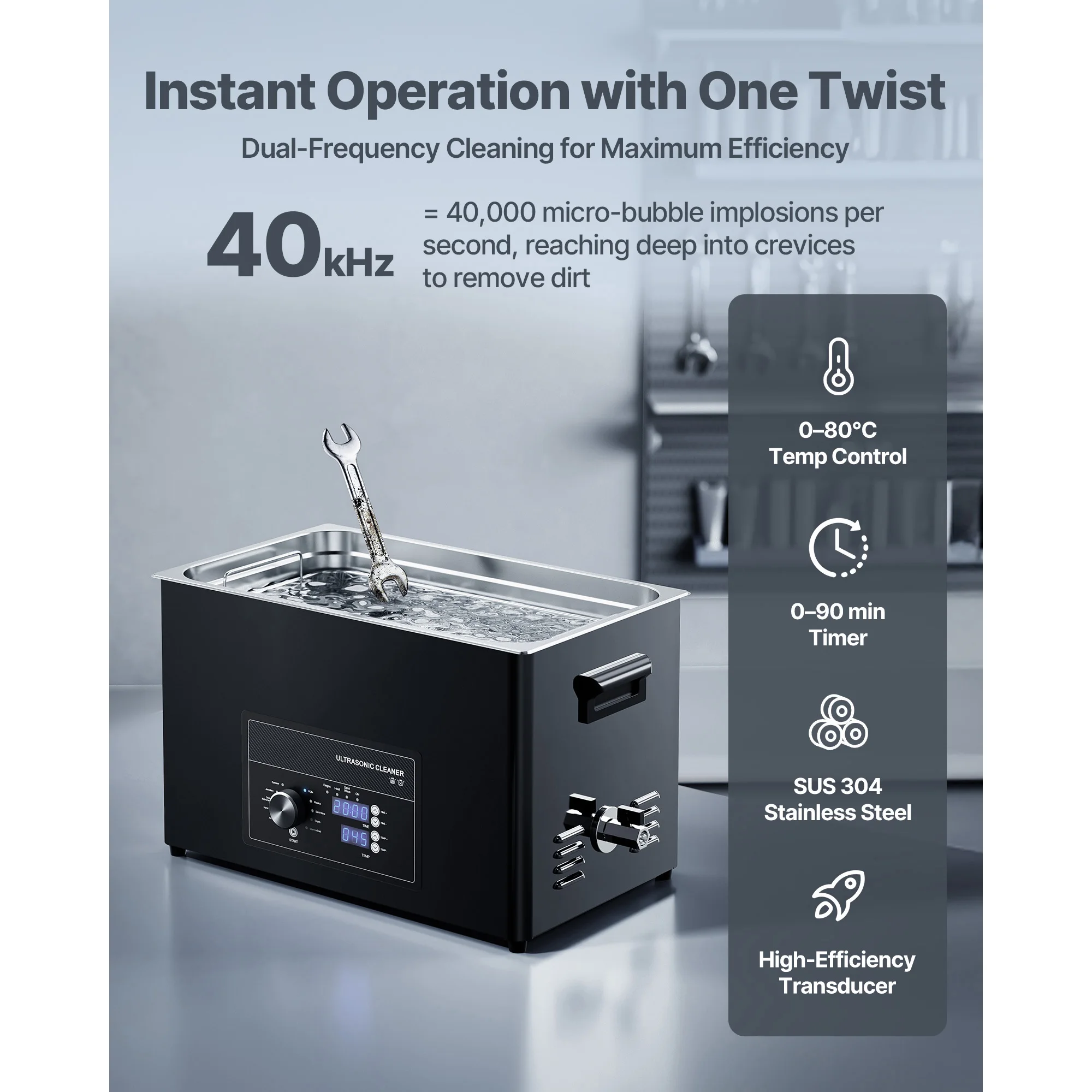 30L Ultrasonic Cleaner, Professional Ultrasonic Cleaner Machine with Knob Control, Stainless Steel Cleaning Machine with Basket and Cleaning Ball, Razors, Jewelry, Coins and More, Designed for Watches