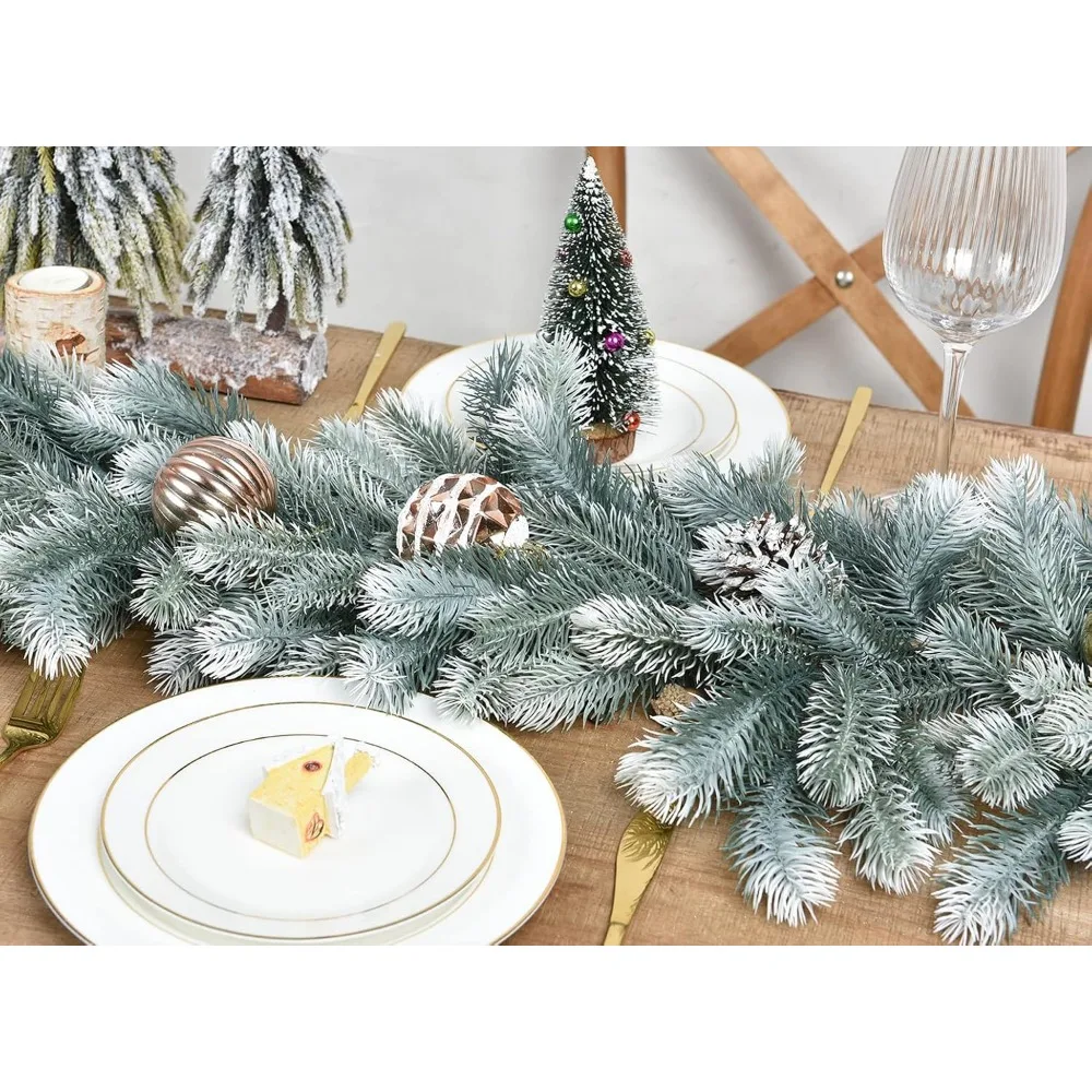 إكليل من الصنوبر الاصطناعي لعيد الميلاد بطول 6 أقدام، إكليل من الخضراء الشتوية وأوراق الصنوبر البيضاء لموسم العطلة وطاولة الموقد Ru