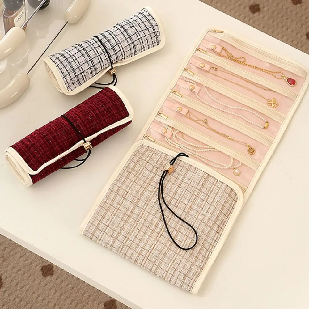 

Foldable Travel Jewelry Storage Box Roll Style Zipper Closure Jewelry Case Organizer Multi-layer Foldable Jewelry Bag