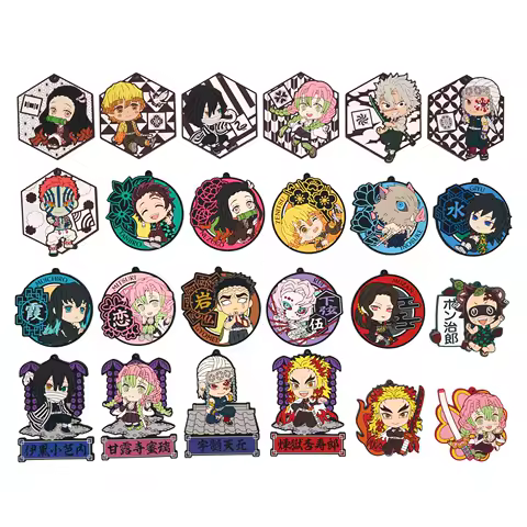 Demon Slayer Anime Kamado Tanjiro Rengoku Kyoujurou Hashibira Inosuke Iguro Obanai Kanroji Mitsuri Rubber Keychain Ornament Toys