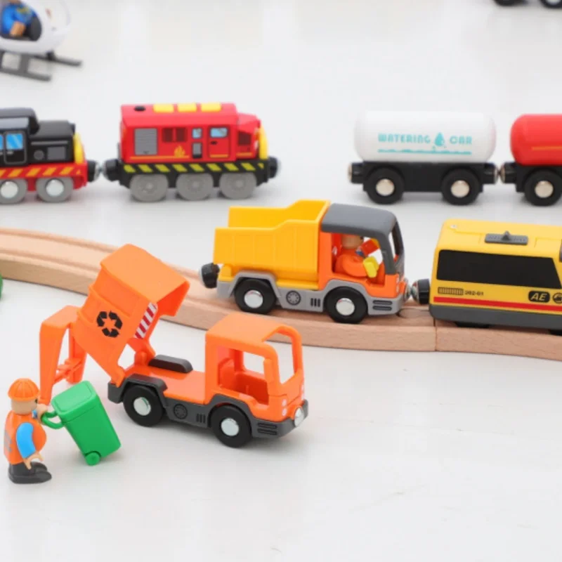 Locomotora de acción con pilas para niños, tren con conexión magnética, potente juego de tren apto para trenes y pistas de madera Brio