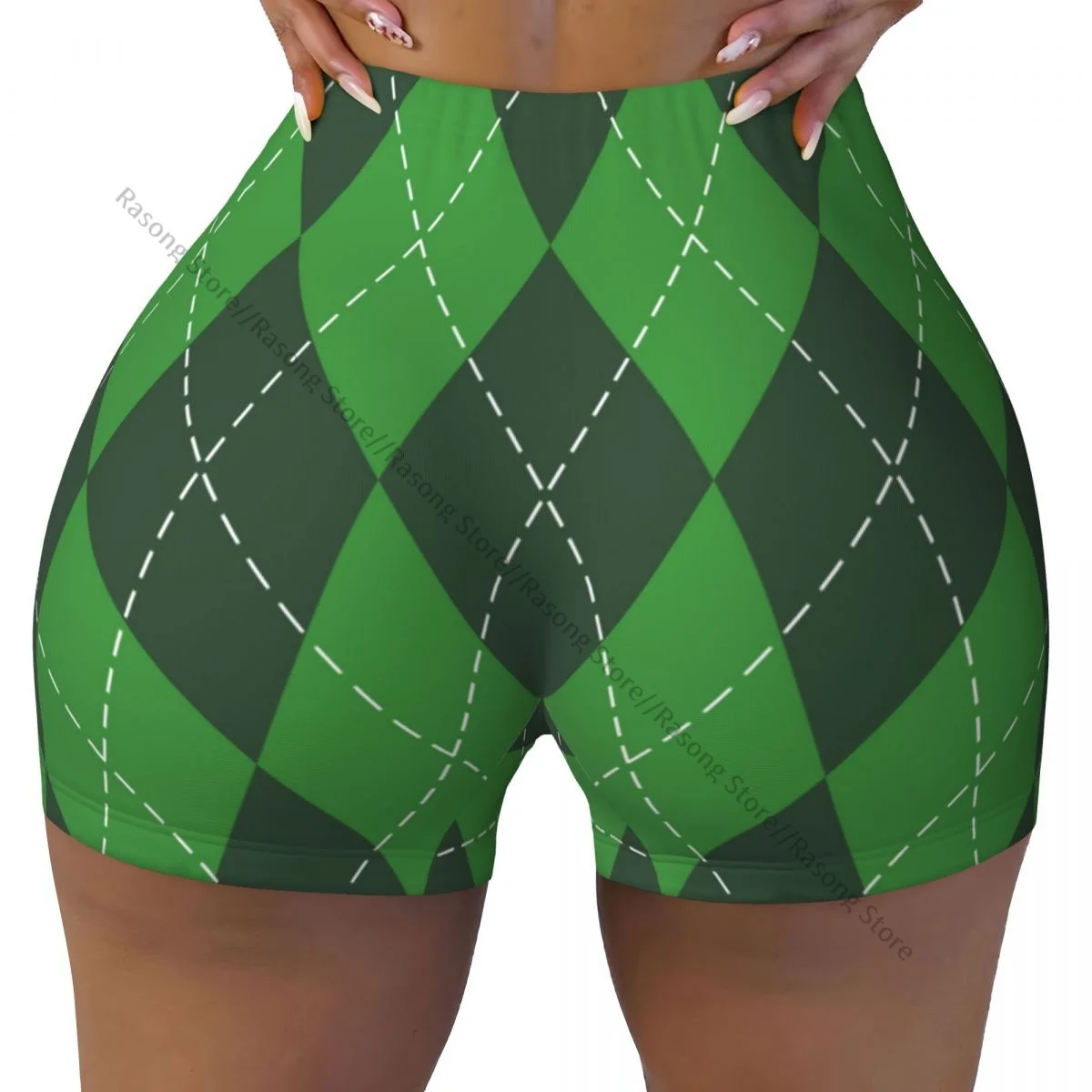 Women's Yoga Shorts Argyle Plaid Scrunch Booty Butt Lifting Comfort Fitness Gym