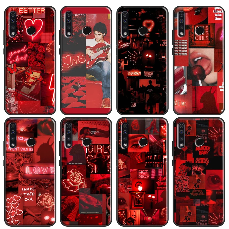 Red Aesthetic Collage Case For Huawei P30 P20 P40 P60 Pro Nova 9 5T P Smart Honor Magic 5 Lite X8 X9a 50 70 Cover