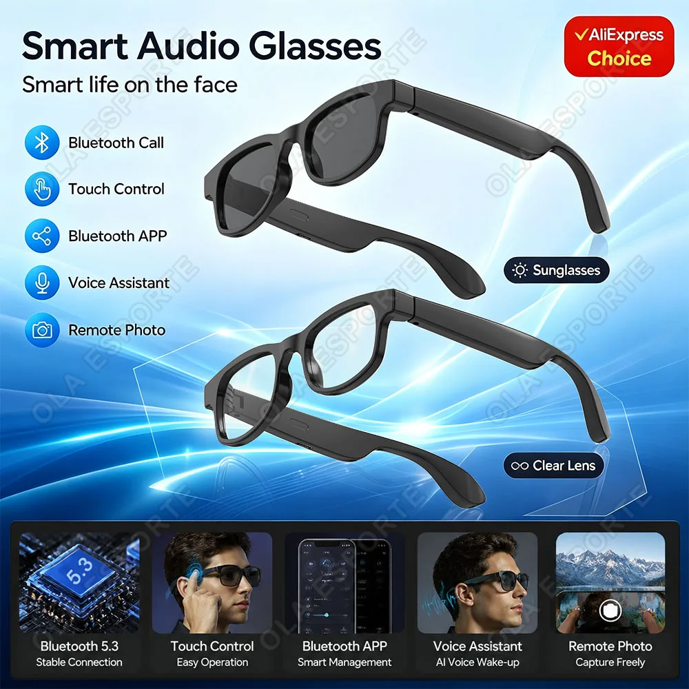 AI Smart Glasses Bluetooth Call Voice Navigation Outdoor Sports Sunglasses Music Playback Headphones Glasses For Android IOS New