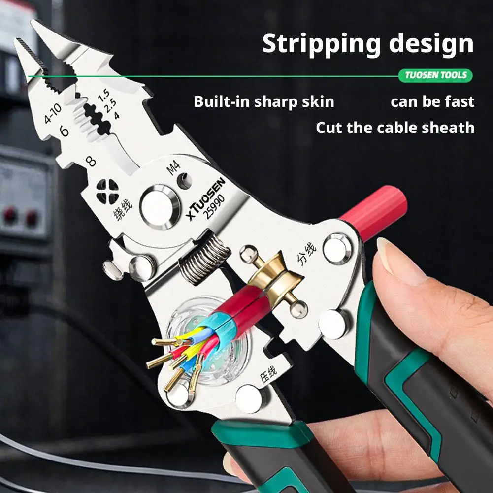 TUOSEN طوي كهربائي تجريد كماشة القاطع قطع والعقص كماشة 4 في 1 سلك تجريد كماشة أدوات كهربائي