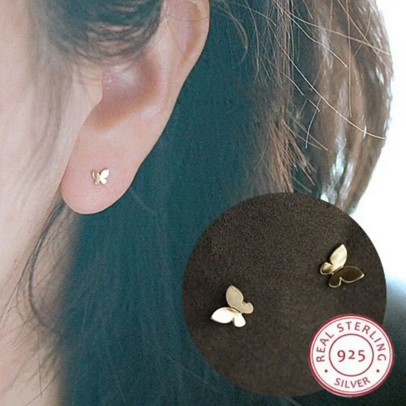 

Real 925 Sterling Silver Simple Shiny Glossy Butterfly Earrings For Women Korean Sweet Student Earring Jewelry Accessories Gifts