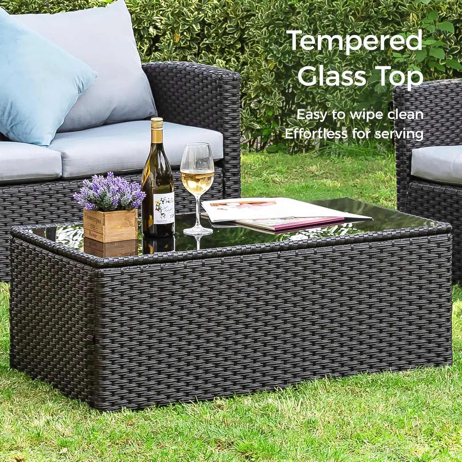 Outdoor Wicker Rattan Couch Set, Mobiliário do Pátio Define, Sofá secional, Conversa Moderna, Mesa e Almofada, All-Weather, 4 PCs, 6PCs