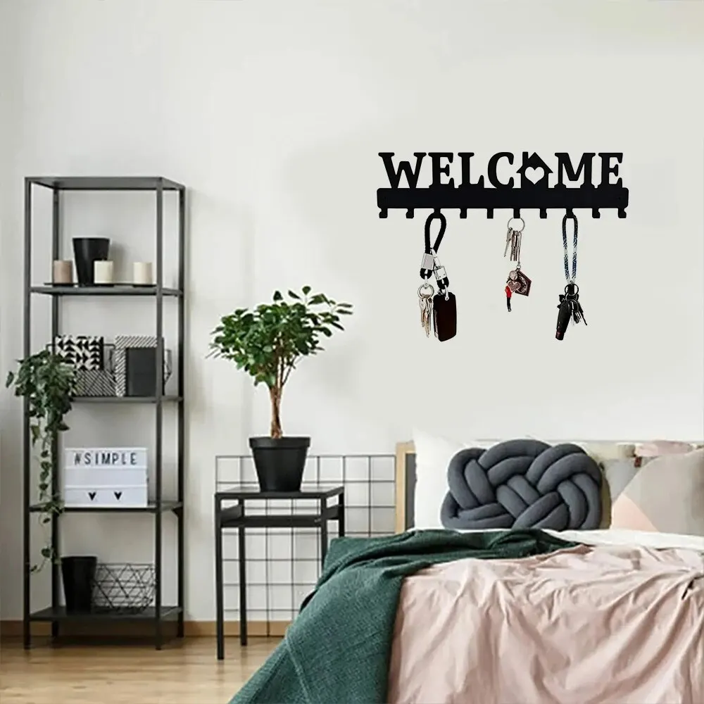 Key Holder Metal Keys Holder Decor Wall Mounted WELCOME Design Style Key Rack Wall Mounted Coat Rack Hooks for Hanging