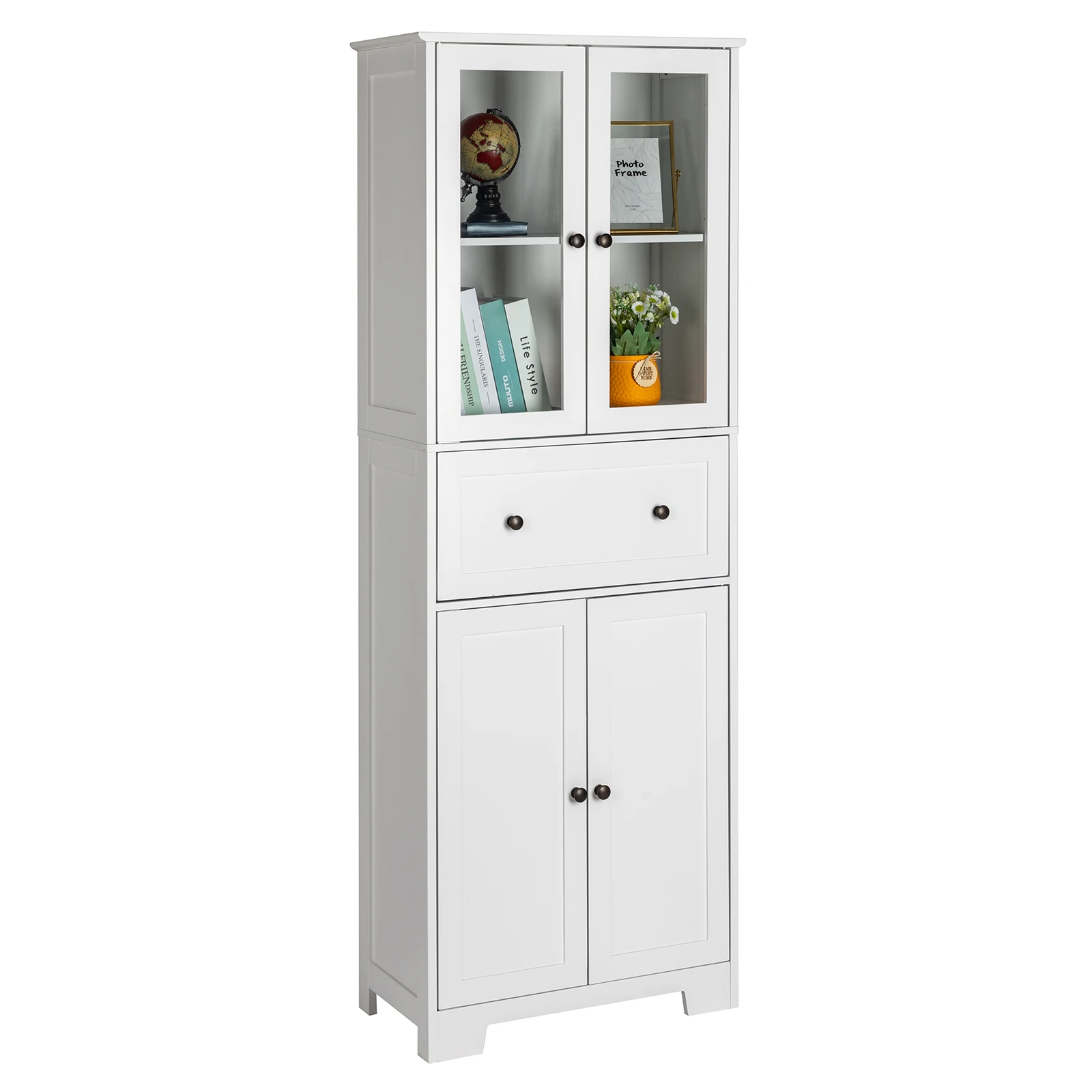 Spray Paint 4 Doors 1 Pump Bathroom Cabinet White Multi-scenario Application Large Storage Space Easy To Install