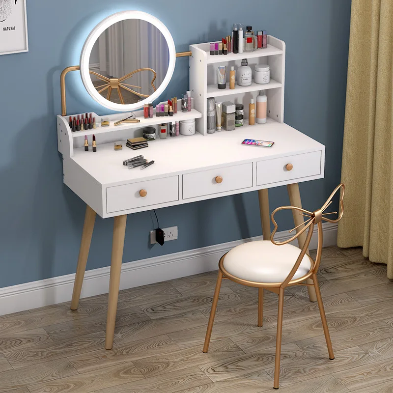 Pop Nordic Dressing Table Bedroom Cabinet Integrated Modern Simple Makeup Tables Vanity Mirror with Lights Table Set Furniture