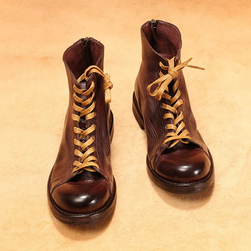 Men's High-top Goodyear-welted Horsehide Leather Boots with Washed and Vegetable-tanned Leather