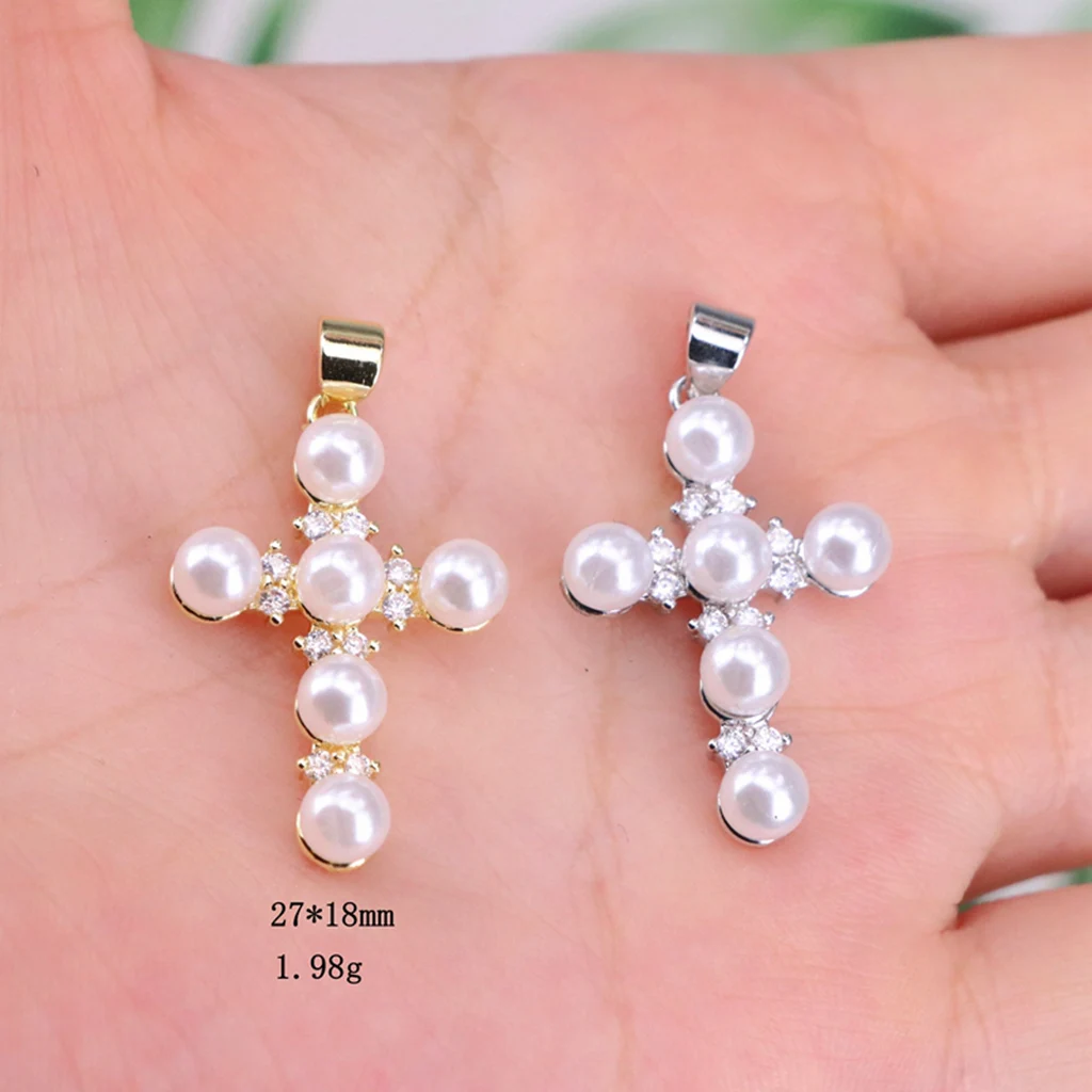 

10Pcs/Big Beads Crystal Cross Pendant for Necklace Brass Gold Plated Crucifix Handmade DIY Jewelry Making Supplies