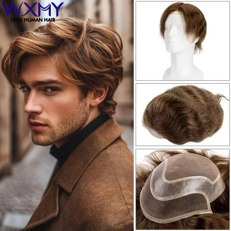 Toupe Men's Wig Mono  Pu With Lace Front Male Hair Prosthesis Human Hair Men's Capillary Prothesis Natural Hairline Wigs