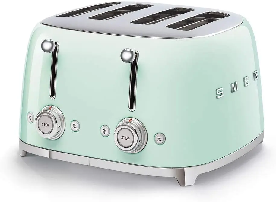 Style Retro Aesthetic 4 Slice Toaster 6 Presets Extra Wide Slots Pastel Green