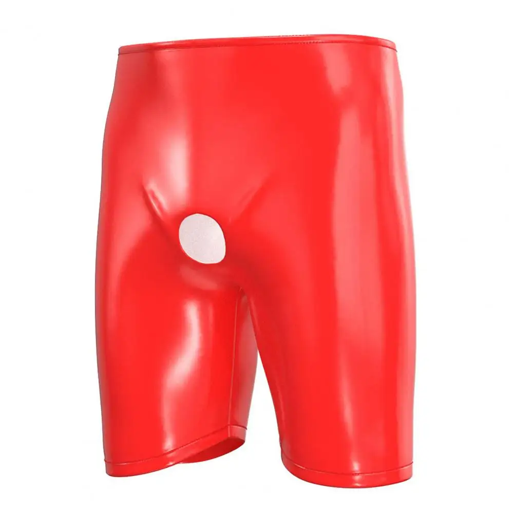 Soft Faux Leather Men's Shorts Men's Shiny Faux Leather Boxer Shorts Sexy Open Crotch Hot Pants Glossy Stretchy Waistband Party