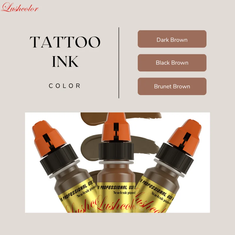 Lushcolor الحواجب العميقة Microblading الصباغ مجموعة الطبيعية البني PMU الوشم الحبر شبه تجميل دائم للبشرة الآسيوية والشعر الداكن 3 قطعة
