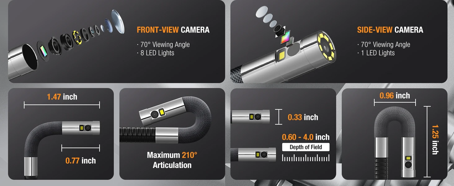 TESLONG TD450S 8,5MM Doppellinsen-Endoskop mit Gelenkarm 1080P 4,5 Zoll IPS Zwei-Wege 360° ° Lenkbares Endoskop mit Kamera und 1,55 m Schlangenkabel – Detail 2