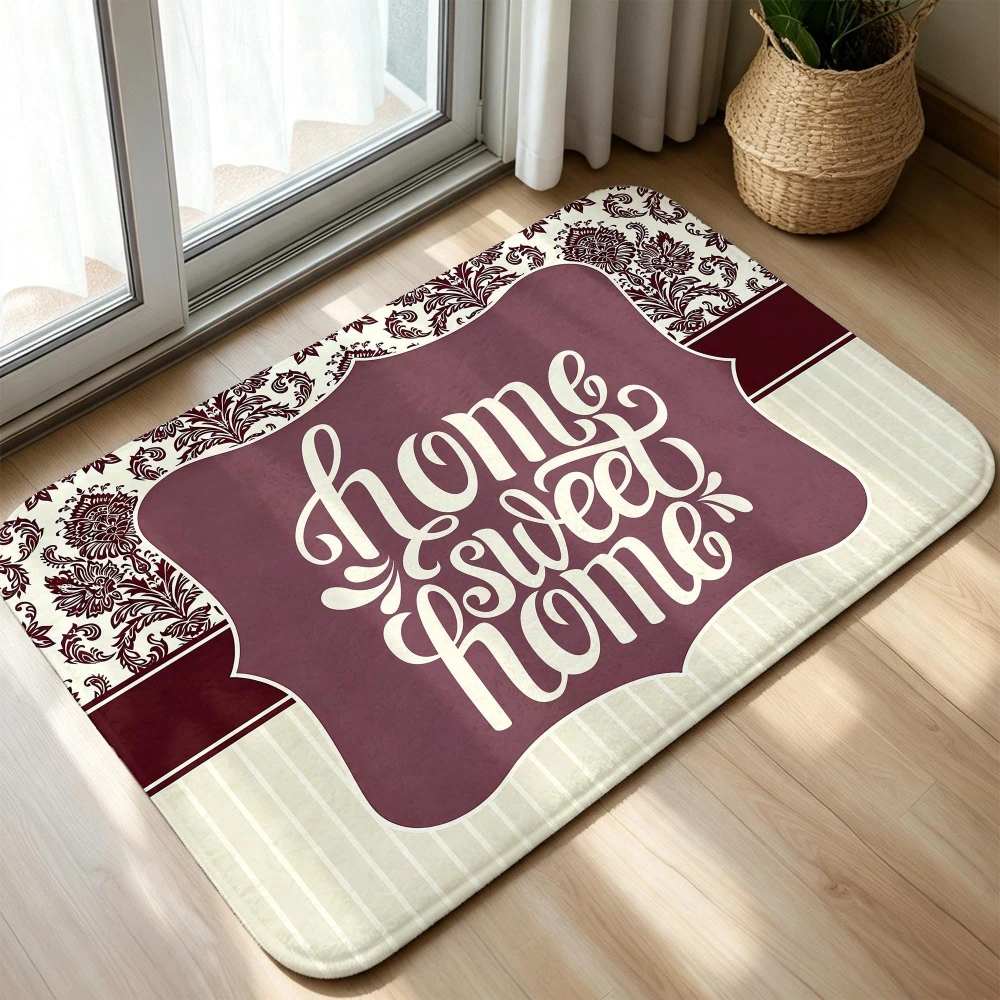 Rustic Wooden Board Doormat Sweet Home Lettering Welcome Rug Spoon Fork Pattern Area Rug Floor Mat Kitchen Porch Foyer Pad