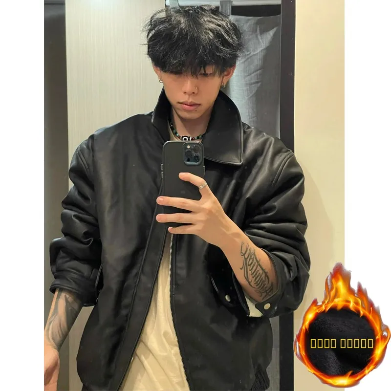 

Мужская зимняя куртка из искусственной кожи Bla PU, утепленная, в стиле ретро, американский мотоциклетный стиль, теплая хлопковая куртка, молодежная, повседневная, свободного кроя