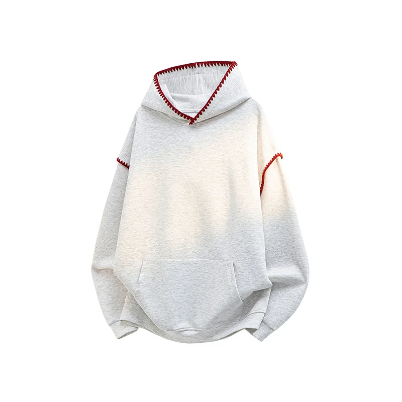 Men's Loose-Fit Gradient-Color Hoodie Street Style Contrast-Color Stitching Hip-Hop Style Kangaroo Pocket Casual
