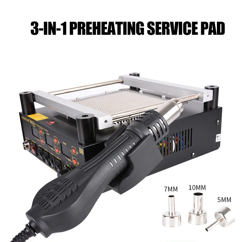 3 In 1 Digital Hot Air Heat Gun  Rework Solder Station Soldering Iron IR Infrared Preheating Preheater Station