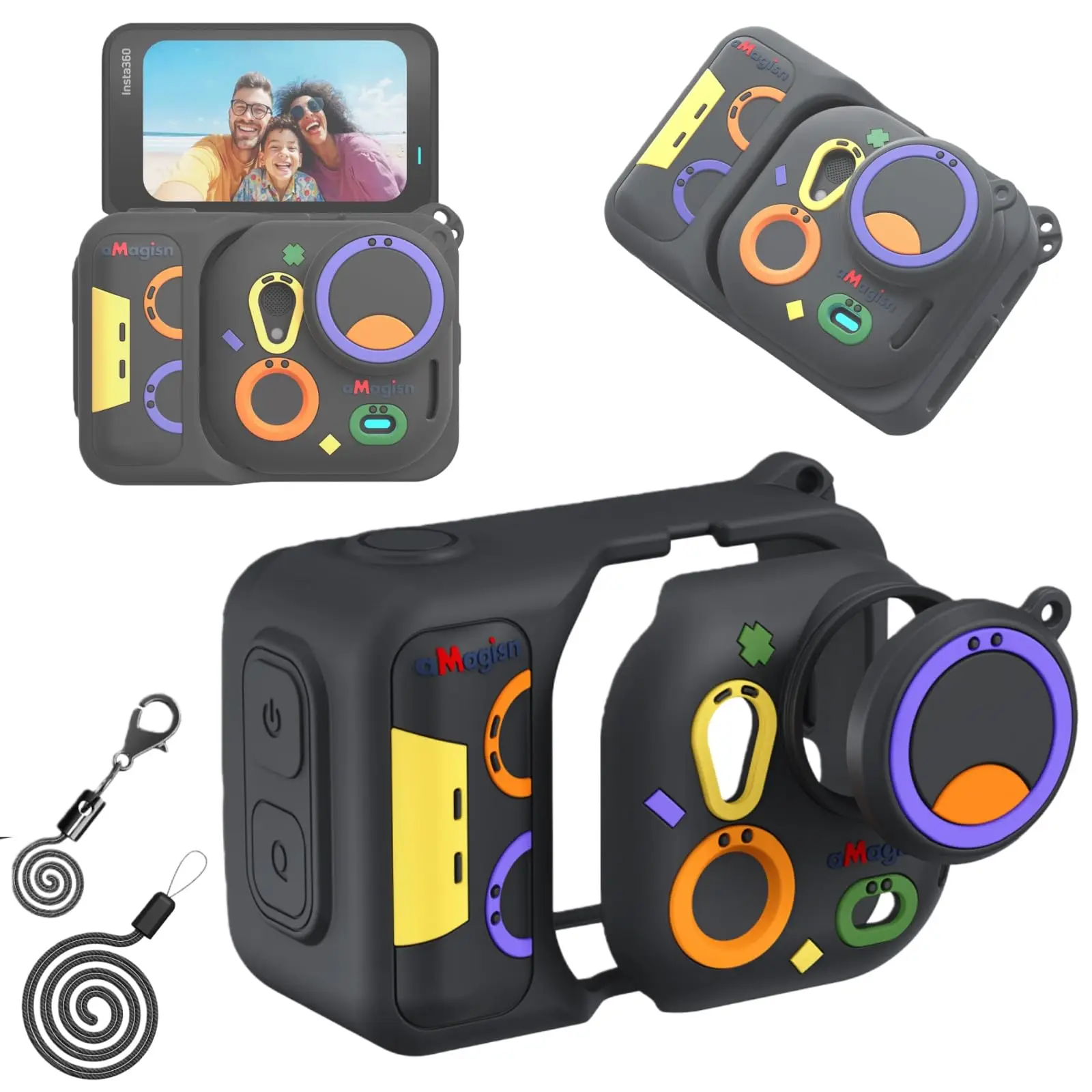 

For Insta360 Go Ultra Silicone Protective Case with Detachable Lens Cap & Anti-Loss Strap Anti-Scratch Bumper Camera Accessories