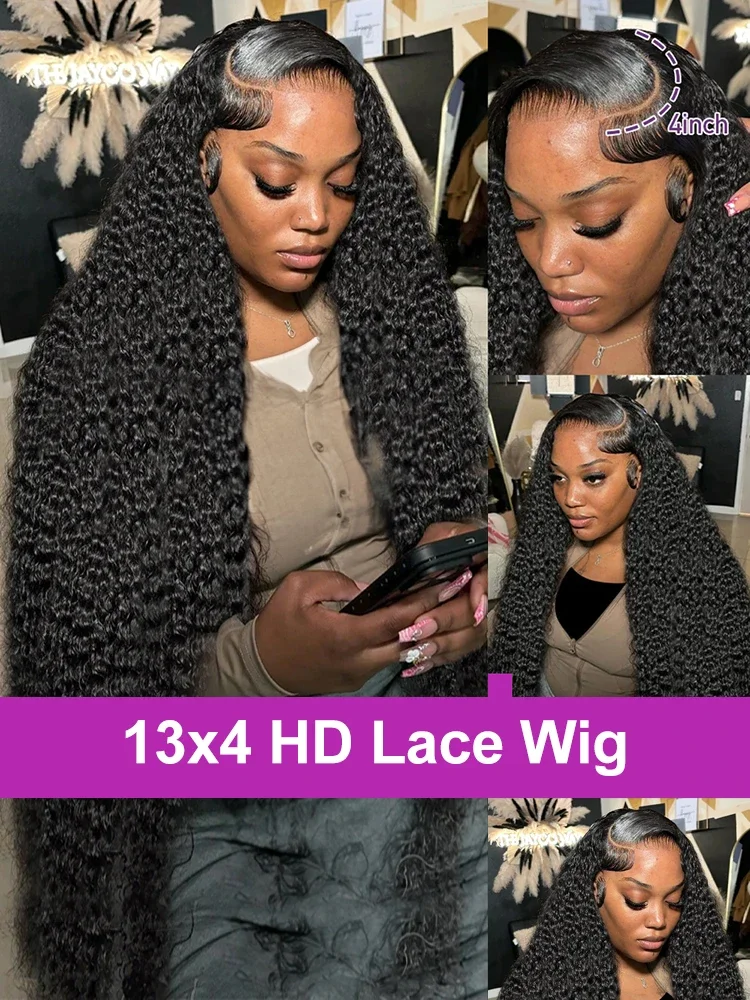 300% Density 40 46 Inch Deep Wave 13x6 HD Lace Front Human Hair Wig Loose Water Curly 13x4 Lace Frontal Wig Human Hair For Women