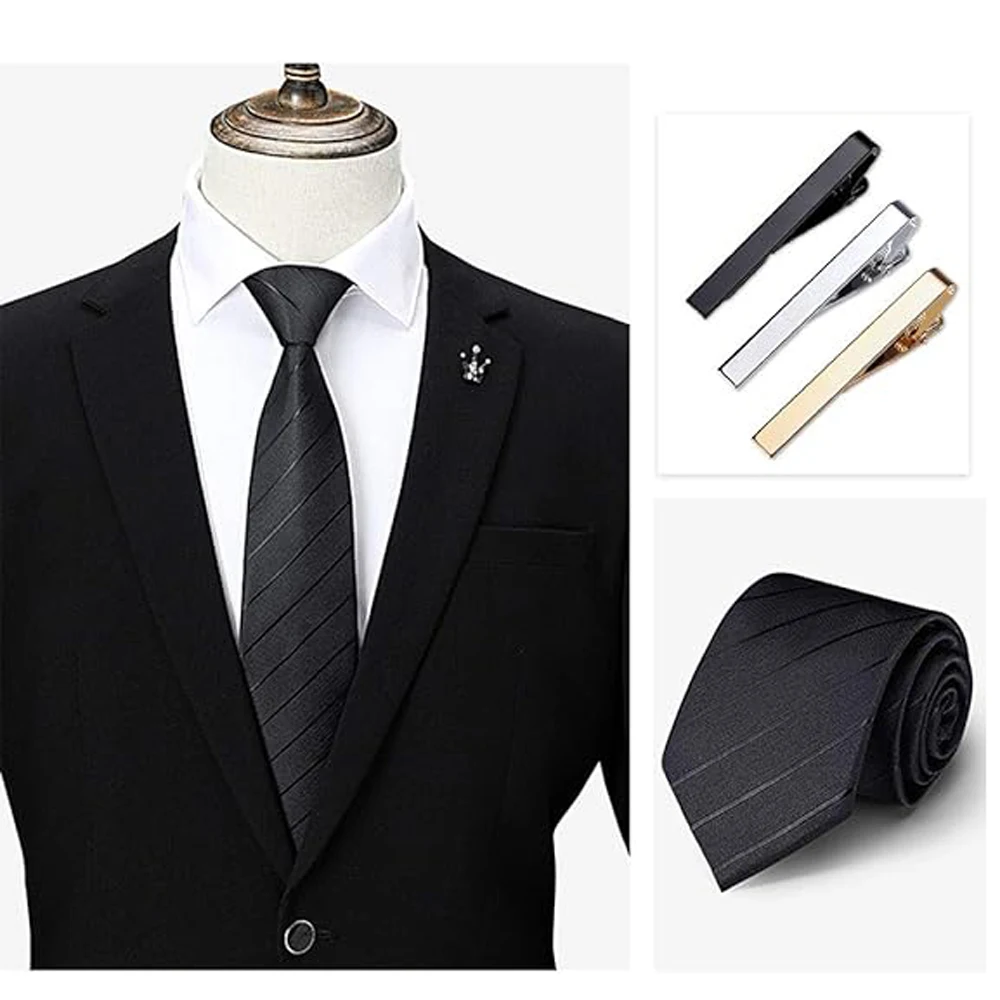 1 or 3 Pack Tie Clips for Men Long Styles Tie Bar Clip Set Square Edges Tie Tack Pins Necktie Bar Necktie Wedding Business Clips