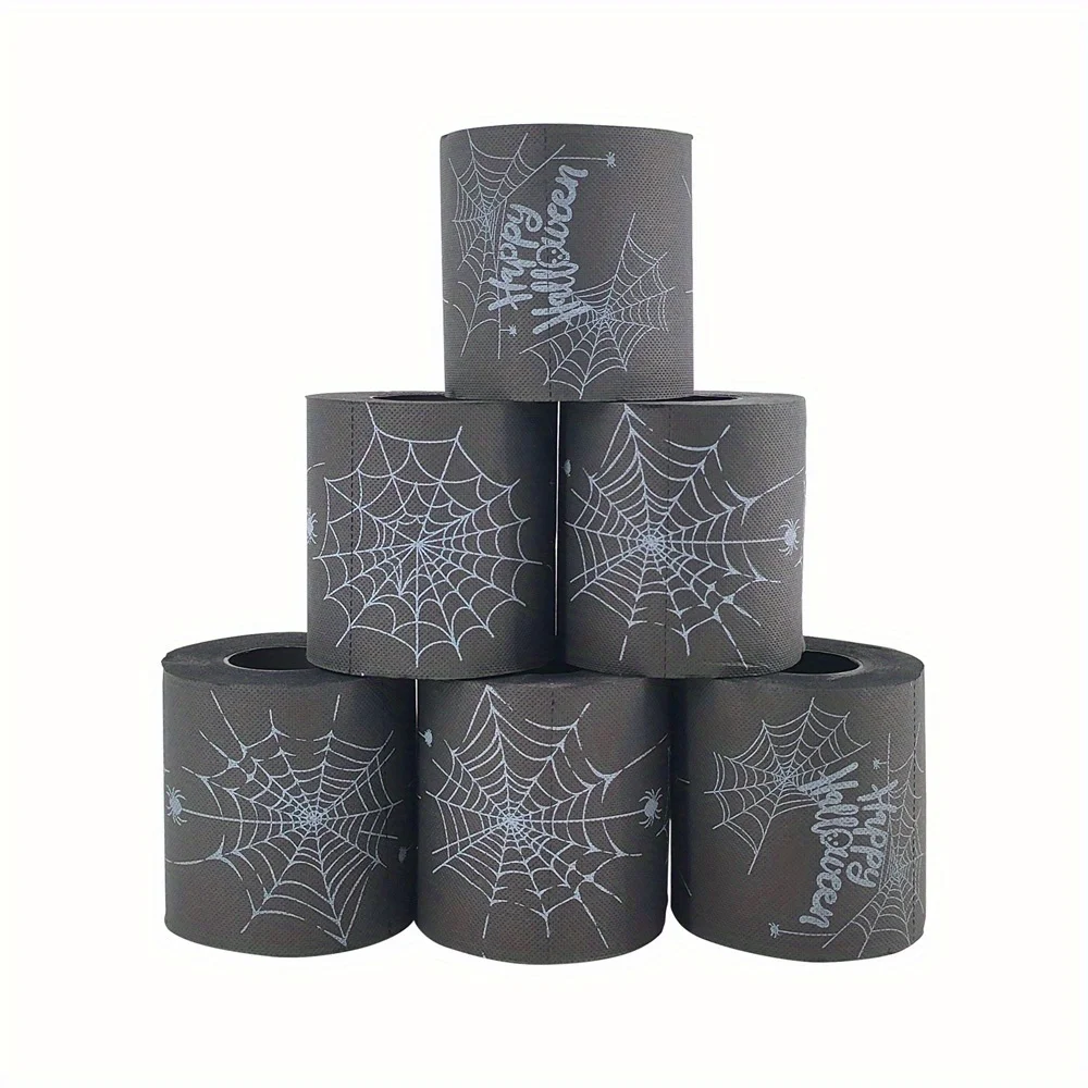 1Roll Black Spider Web Toilet Paper Funny Novelty Tissue Paper Unique Gag Gift For Bathroom Decor Party Funny Prank Present