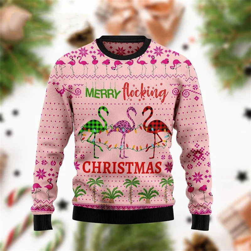 Cattle Dog Flamingo Shark Pattern Sweatshirts For Men Christmas Animal 3D Printed Top Autumn O-Neck Hoodies Long Sleeve Pullover