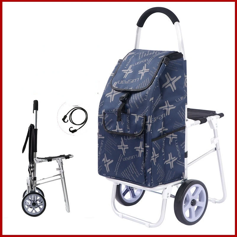 Seat Design Shopping Cart with Waterproof Bag and Chair Household Trolley with Aluminum Alloy Frame Shopping Cart Pull Rod Cart