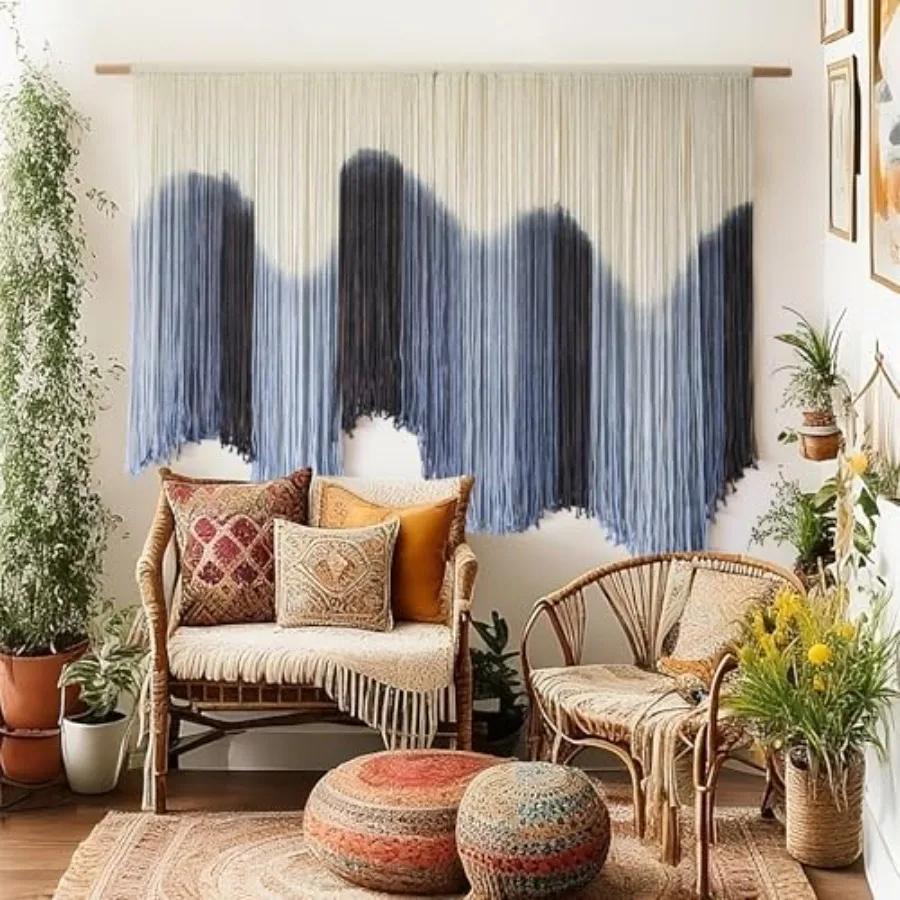 

Macrame Wall Hanging Large Dip Dyed Fiber Art Tapestry Handmade Boho Wall Decor for Living Room Bedroom Macrame Wall Art 57" W