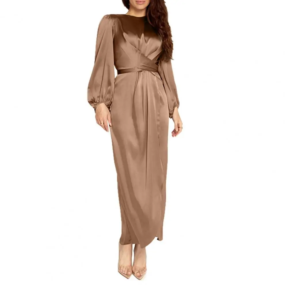 

Long Dress for Women Soft Satin Elegant Wrap Belted Party Dresses