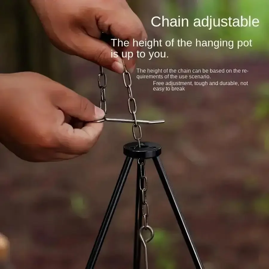 MuqiNush Portable Camping Tripod Lightweight Folding Hanging Pot Stand with Hook for Outdoor Bonfire Cooking Picnic Camping Gear