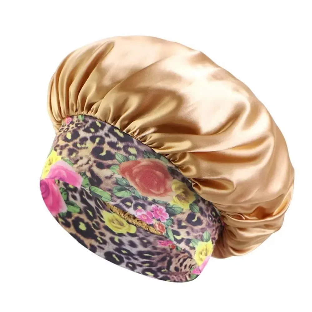 New Women\'s Satin Solid Sleeping Hat Night Sleep Hair Care Bonnet Nightcap Silky Shower Caps Comfortable Flower Band Unisex Cap