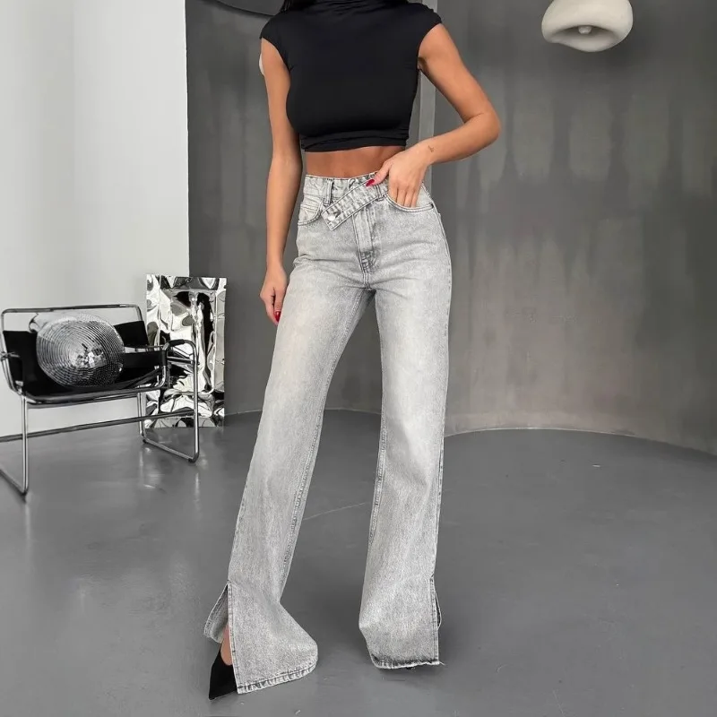 

Новые свободные и утягивающие джинсы длиной до пола с завышенной талией и прямыми штанинами с нишевым дизайном для женщин весной и летом