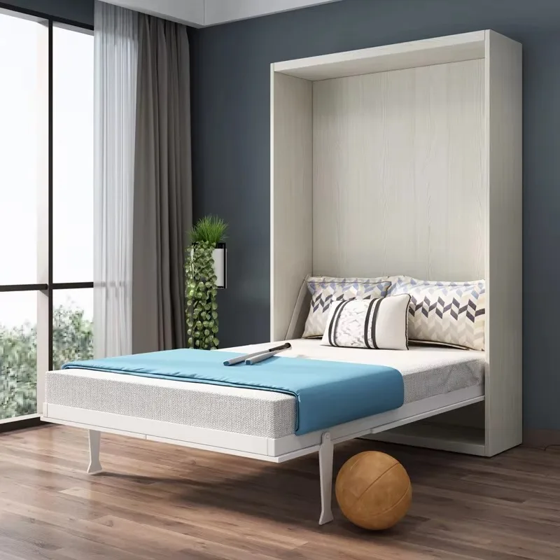 Automatic Flip Murphy Bed With Hidden Wall Cabinet Design Space-Saving Folding Bed With Adjustable Leg Height