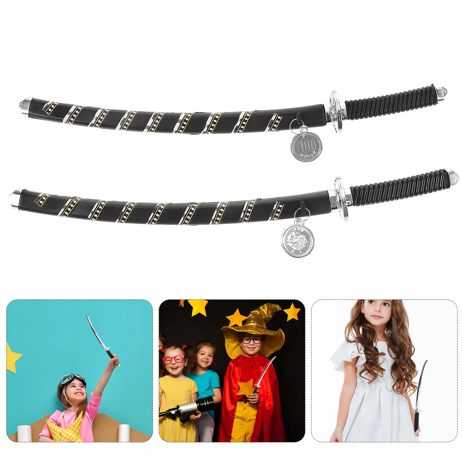 

2 Pcs Plastic Toy Sword Desk Trinkets Costume Ninja Swords for Kids with Back Strap