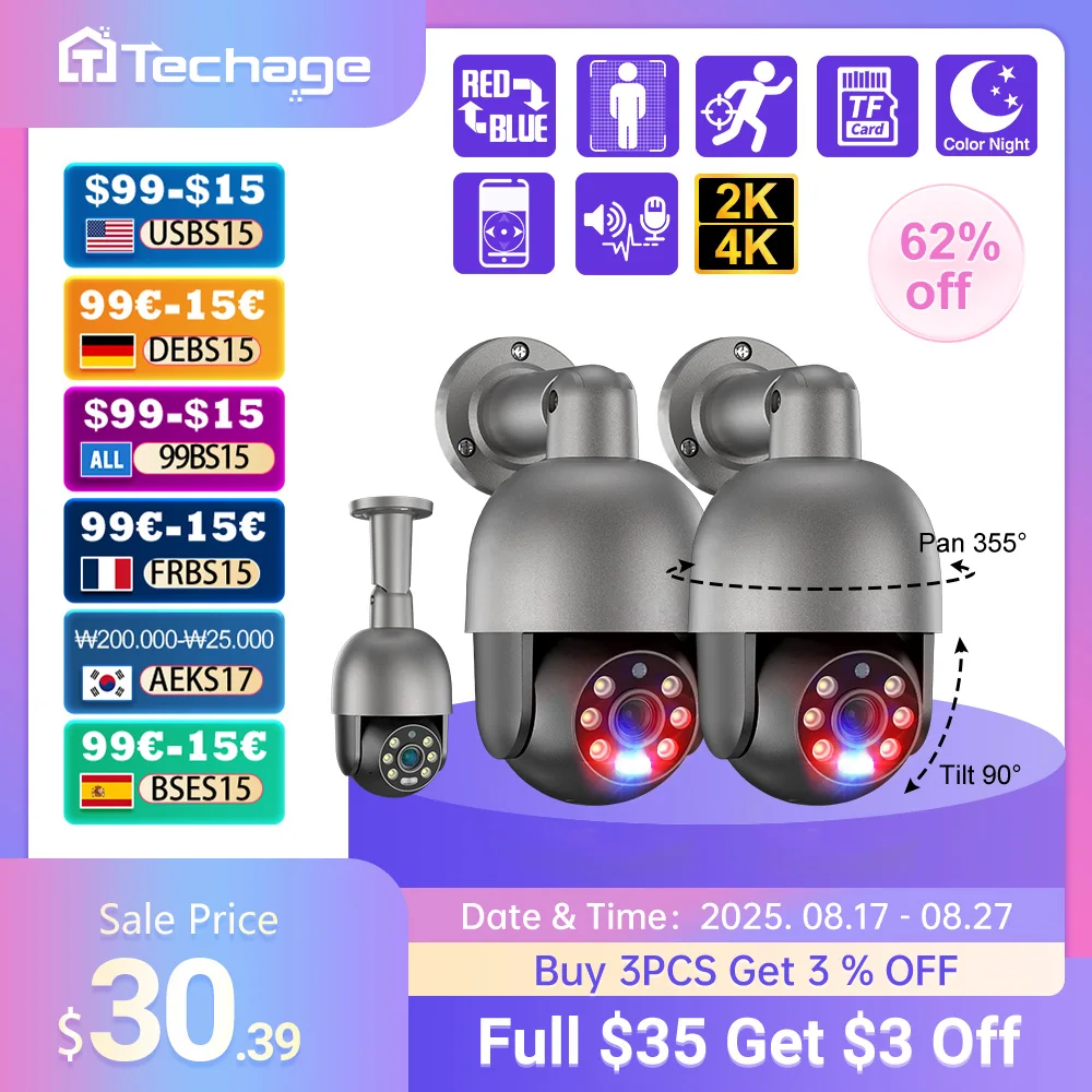 

Techage UHD 5MP 8MP 4K IP Camera Red-Blue Light Alert Human Detection POE Security Protection Video Surveillance Camera