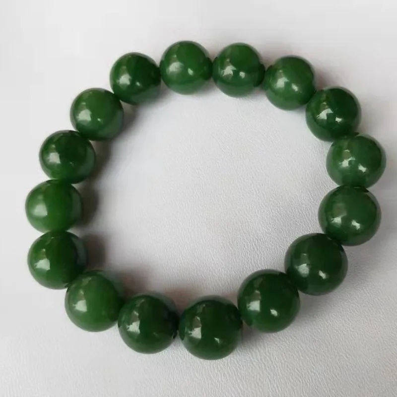 Hetian Jade 12Mm Old Material , Fine Texture, No Black Spots, Round Bead Bracelet