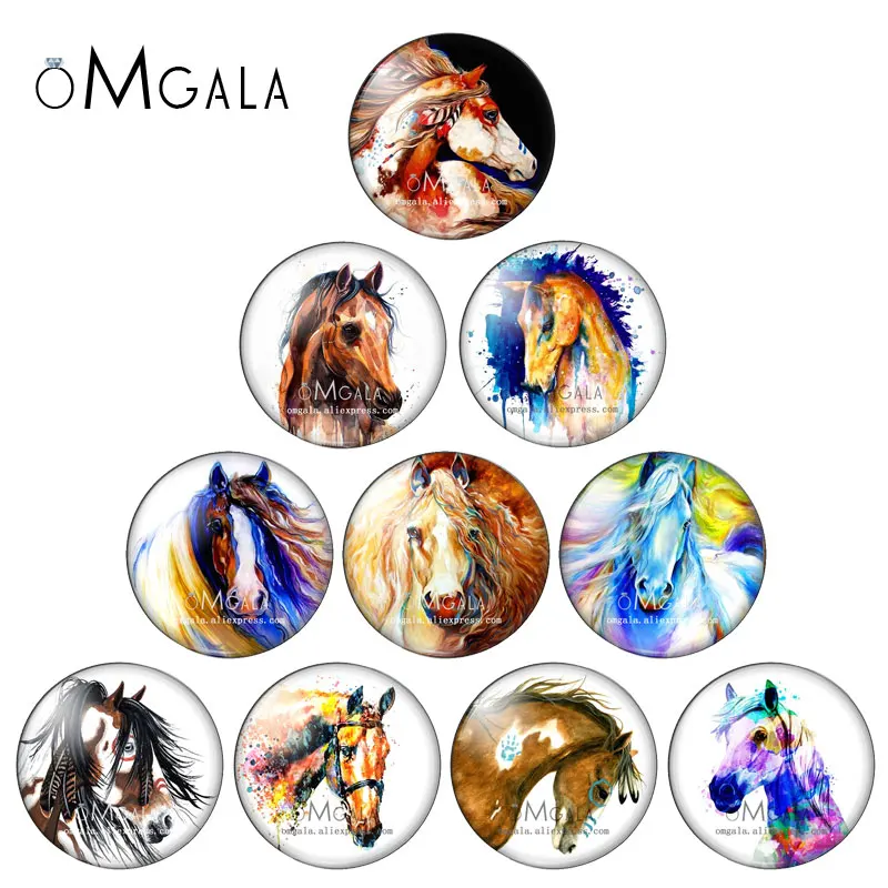 Oil Paintings Horse Art Patterns 10mm/12mm/14mm/16mm/18mm/20mm/25mm Round photo glass cabochon demo flat back Making findings