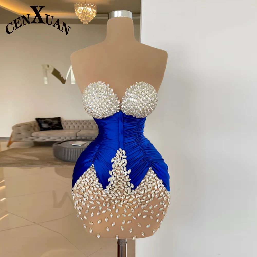 CENXUAN Short Homecoming Dresses Rhinestones Sweetheart Mermaid Sheath Bodycon Cocktail Party Dress Vestido De gala Customized