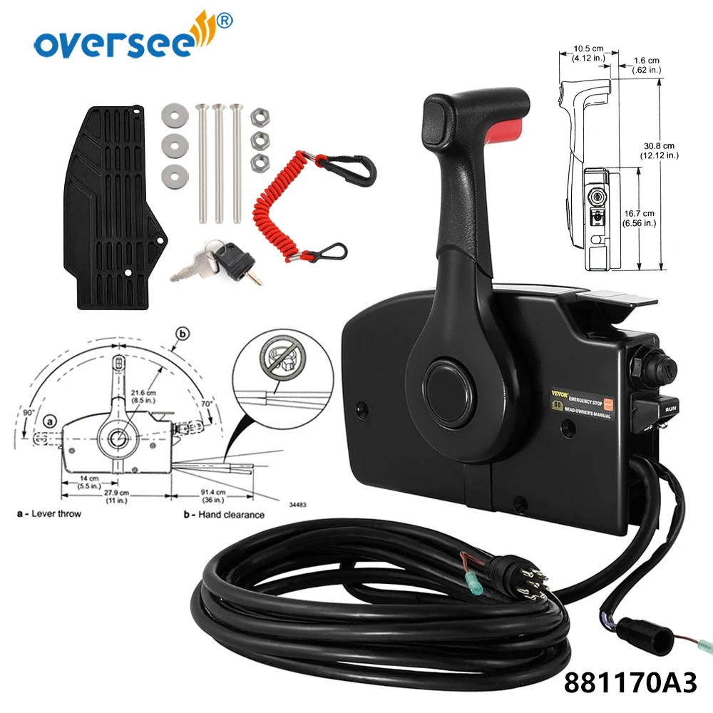 881170A3 Remote Control Box with 8 Pins for Mercury Quicksilver Outboard Engine with Emergency Lanyard Side Mount