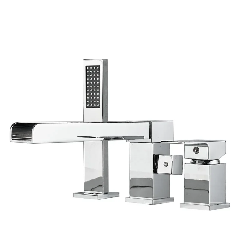 

Brass surface-mounted bathtub three-piece faucet split cylinder edge all-round pull-out gun gray hot and cold faucet