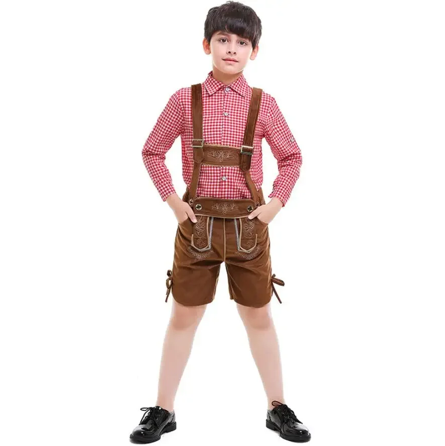 Child German Oktoberfest Bavarian Kids Boys Lederhosen Beer Guy Costume Halloween Cosplay Stage Show Fancy Party Costumes